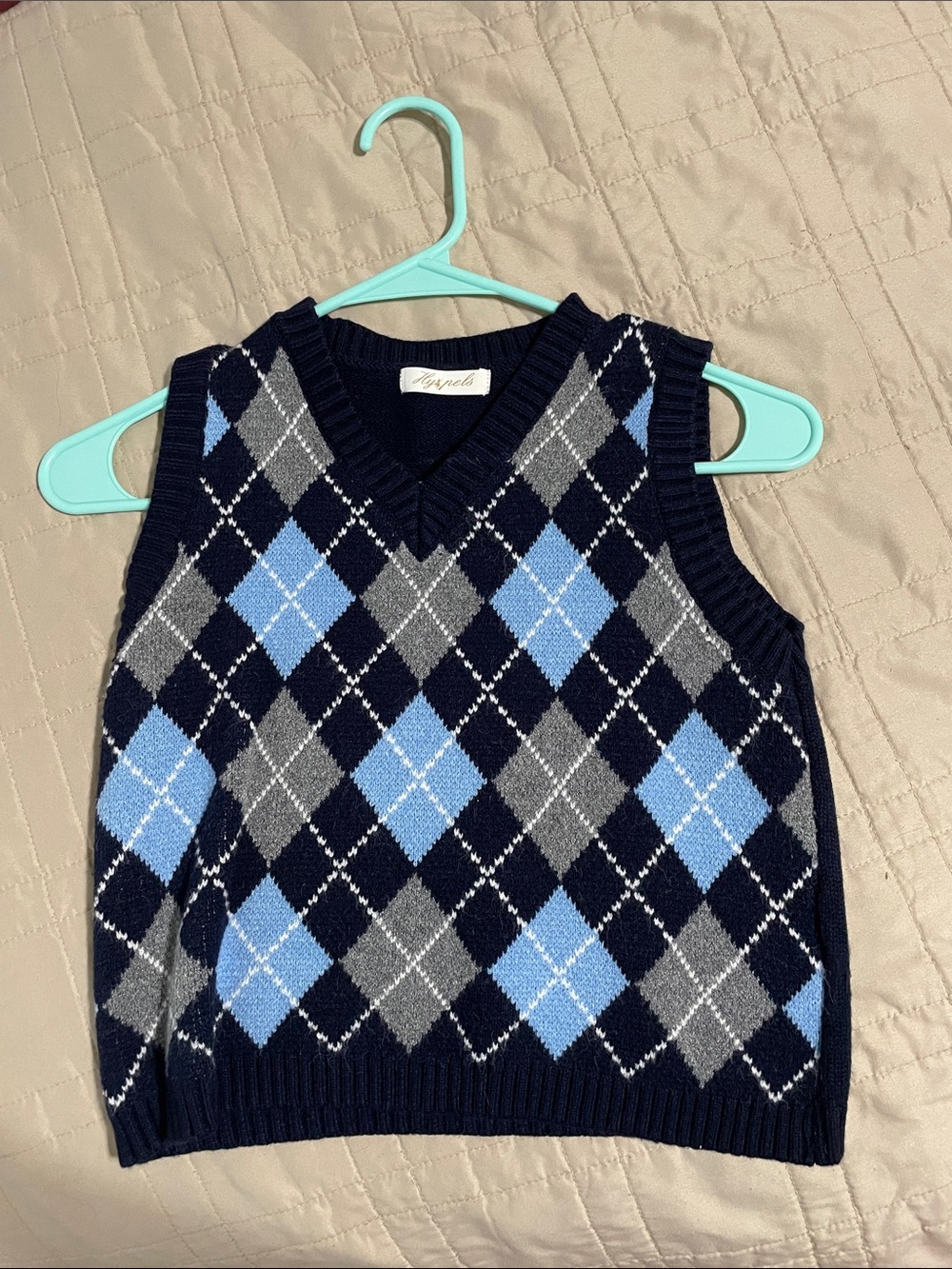 Argyle V-Neck Knit Sweater Vest - Navy and Light Blue